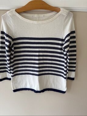 Classic Striped Boatneck Sweater - White & Navy